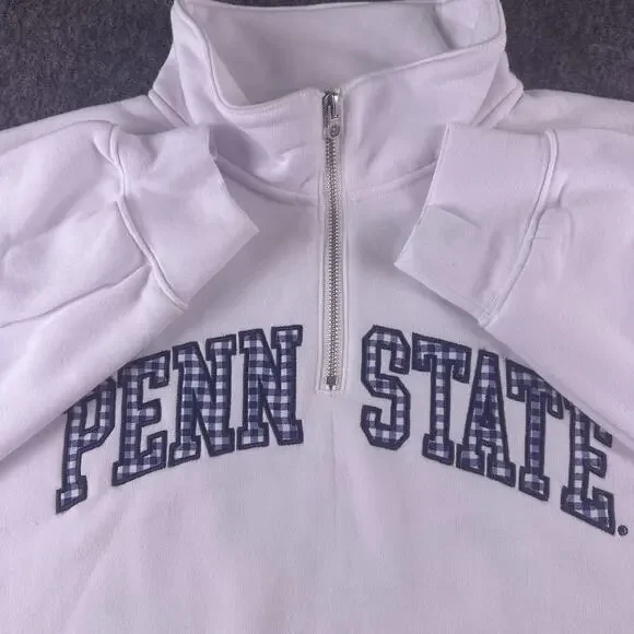 Penn‎ State Women’s XXL Cropped 1/4 Zip White Pullover Hoodie NWOT Embroidered - Picture 8 of 13